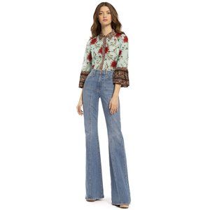 Alice + Olivia Rana border print ruffle sleeve shirt